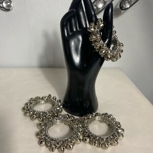 Set of 4 silver tone jingle bell napkin rings